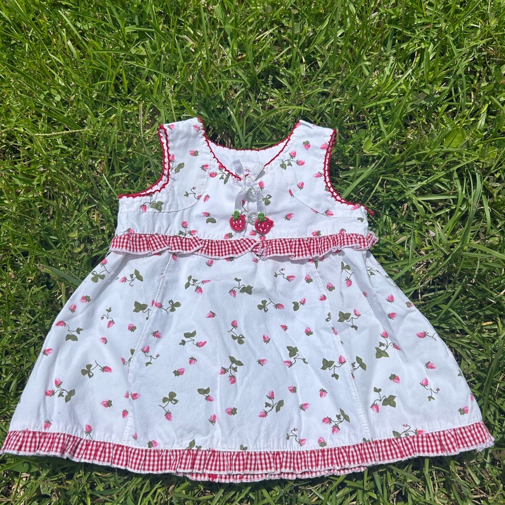 Vtg Floral White and Red Kids Casual Dress